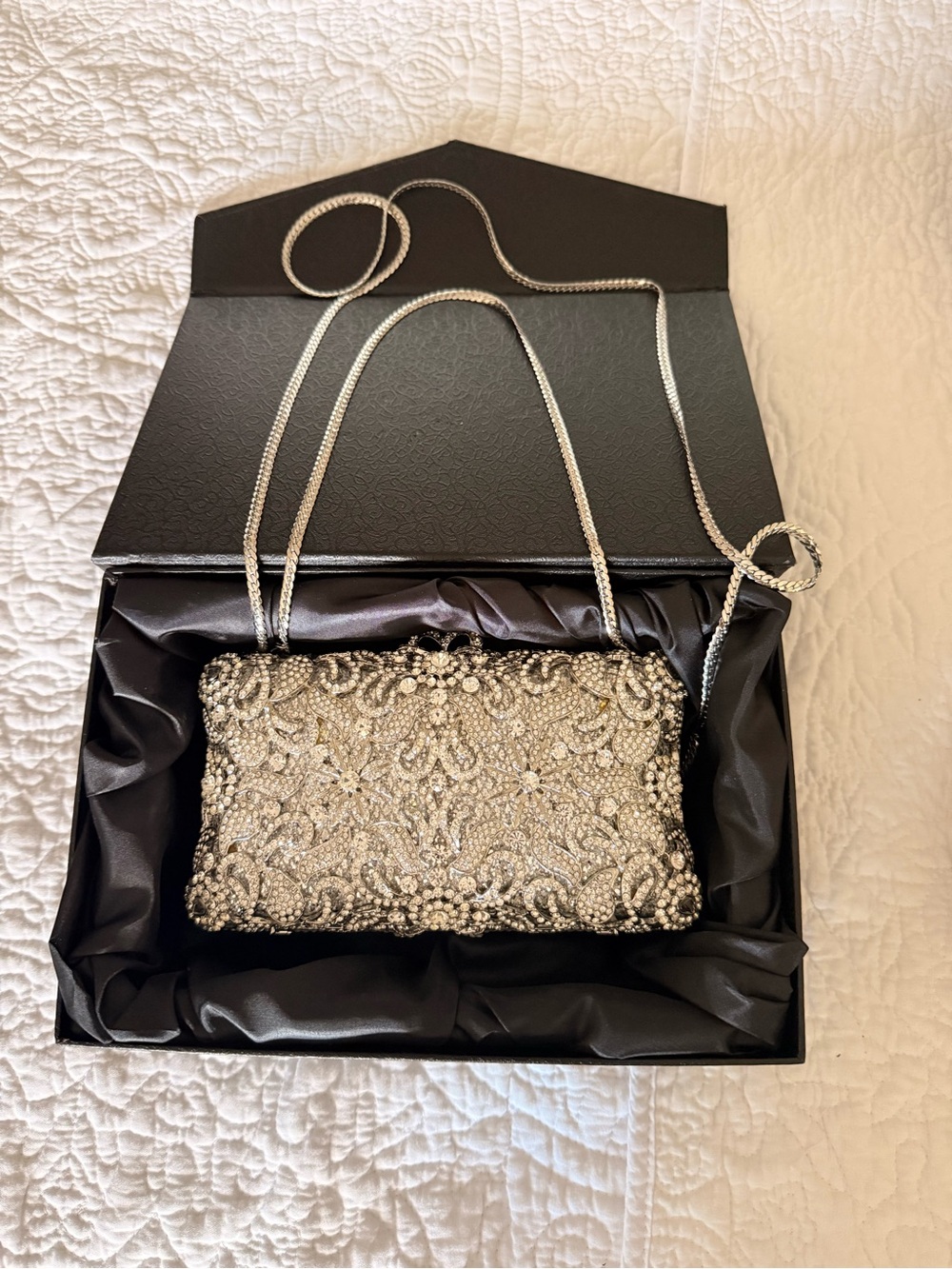 Silver Crystal Embellished Evening Clutch Bag - Picture 5 of 5